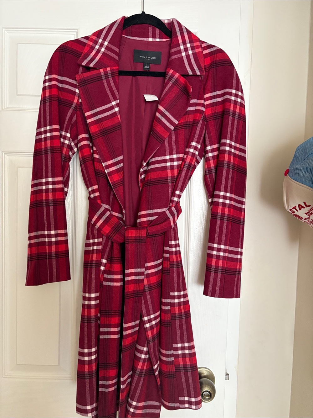 Ann Taylor Factory Red Plaid Belted Coat
